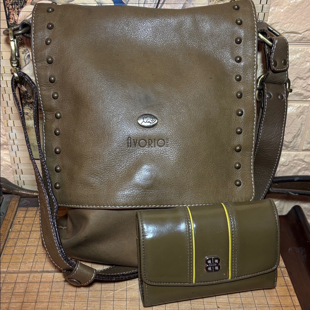 Avorio Italy Leather Crossbody Bag Tan Festival Messenger w Bosca Italian Wallet
